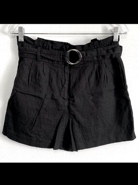 HAVE Black Linen Blend Belted Shorts